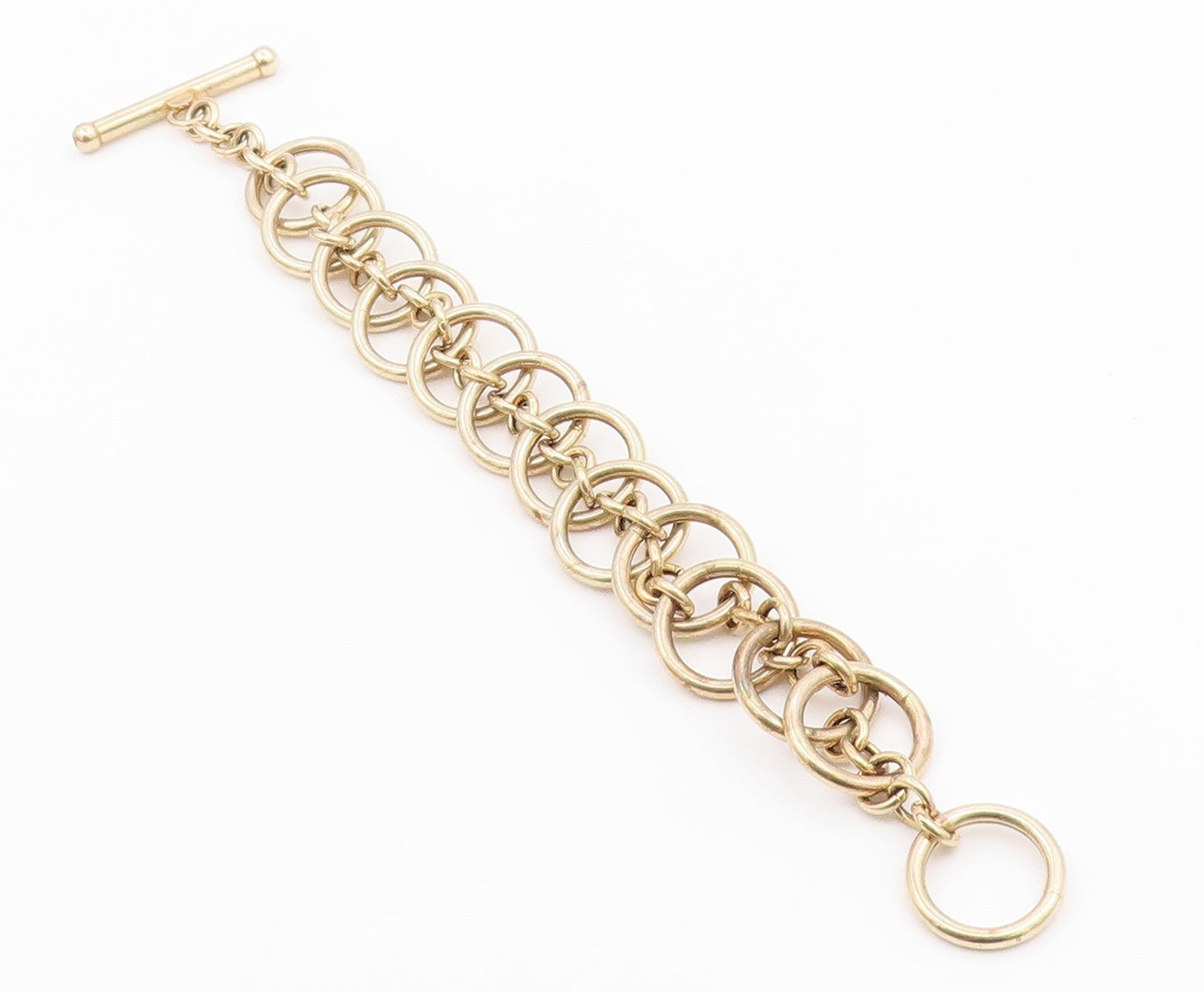 925 Sterling Silver  Vintage Gold Plated Circle Link Chain Bracelet  BT8326