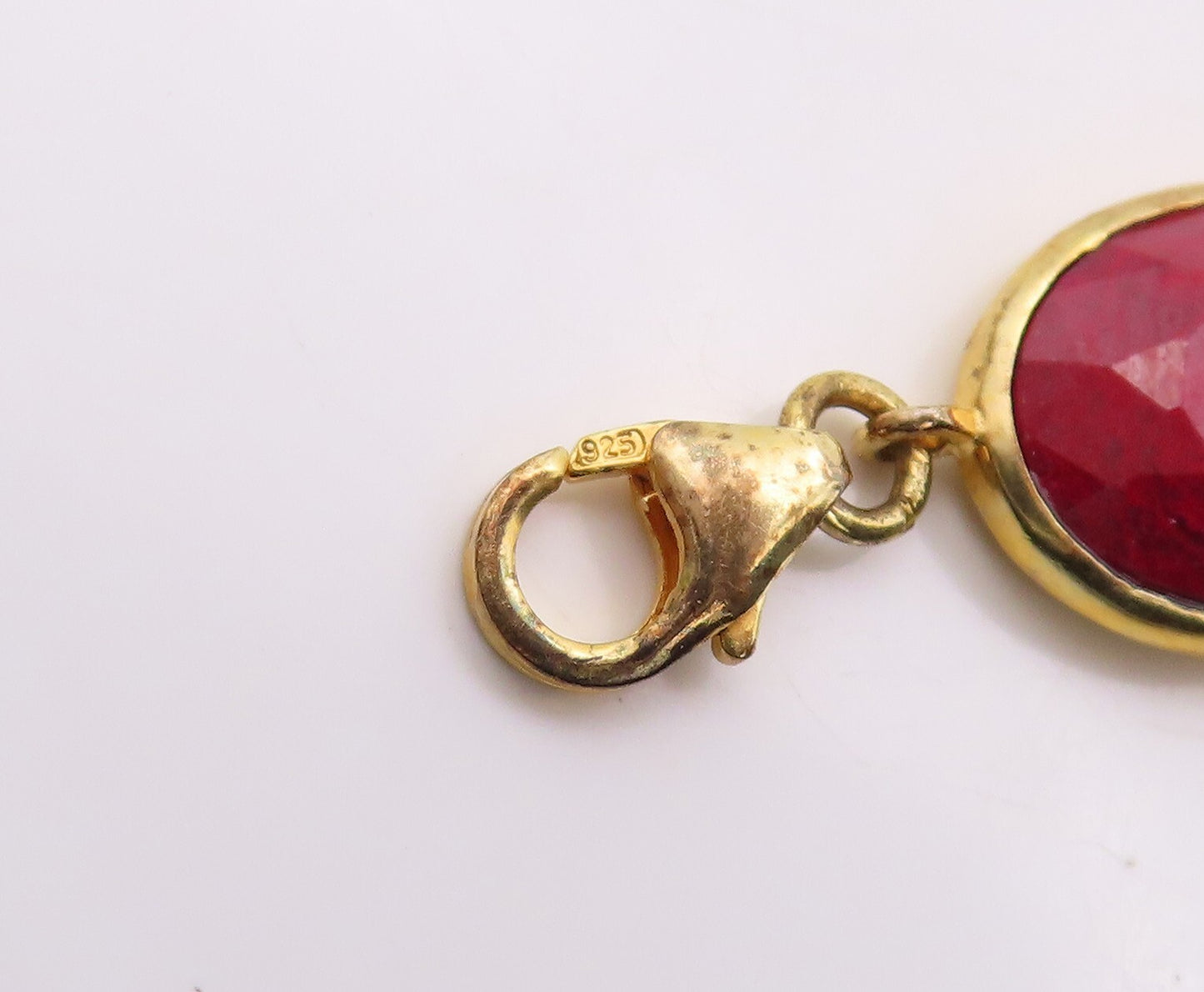 925 Sterling Silver Vintage Bracelet Gold Plated Diamonds & Oval Ruby  BT10837
