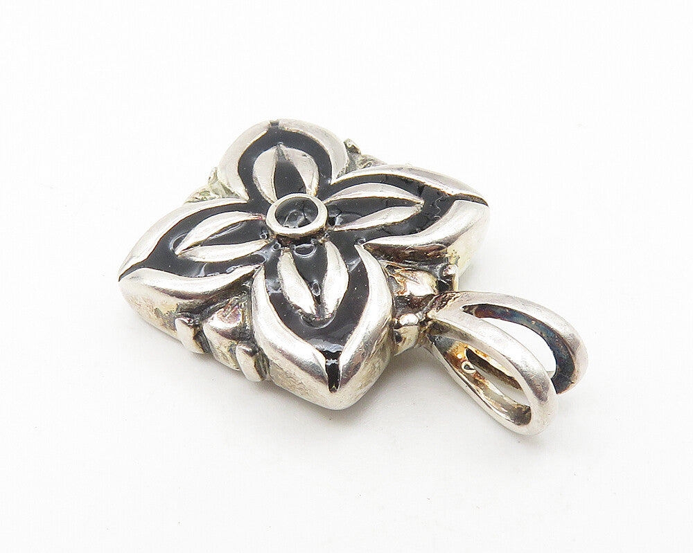 925 Sterling Silver  Vintage Shiny Enamel Coated Flower Motif Pendant  PT8217