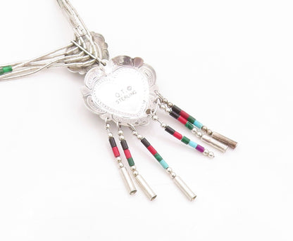 925 Sterling Silver Vintage Necklace NAVAJO Gemstone Tassel Heart  NE4552