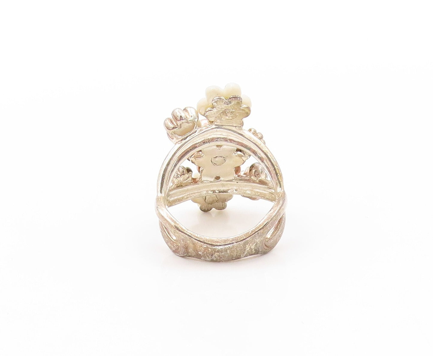 925 Sterling Silver Vintage Ring CAROLYN POLLACK Gemstone Flowers  SZ 8 RG31964