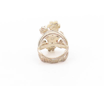 925 Sterling Silver Vintage Ring CAROLYN POLLACK Gemstone Flowers  SZ 8 RG31964