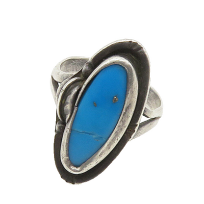 925 Sterling Silver Vintage Turquoise Floral Leaf Cocktail Ring Sz 8.5  RG18325
