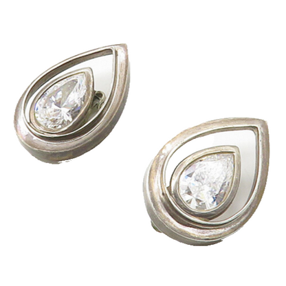 925 Sterling Silver Vintage Tear Drop Cubic Zirconia Non Pierce Earrings  EG8853
