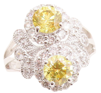 925 Sterling Silver Vintage Ring Round Citrine Swirly CZ Inlay  Sz 7.5  RG31627
