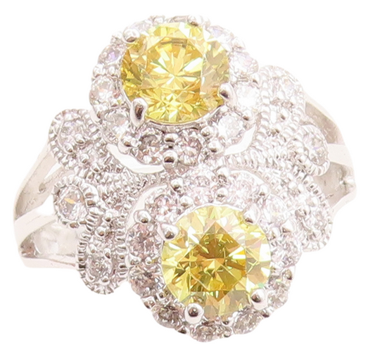 925 Sterling Silver Vintage Ring Round Citrine Swirly CZ Inlay  Sz 7.5  RG31627