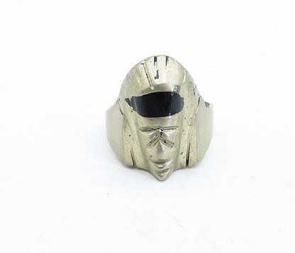 MEXICO 925 Silver  Vintage Black Onyx Sculpted Face Band Ring Sz 12  RG4212
