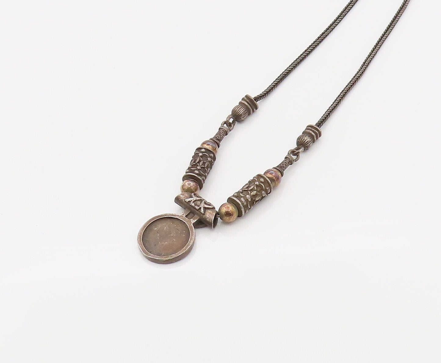 ZANFIELD 925 Silver  Vintage Swirly Carved Ancient Beaded Necklace  NE4101