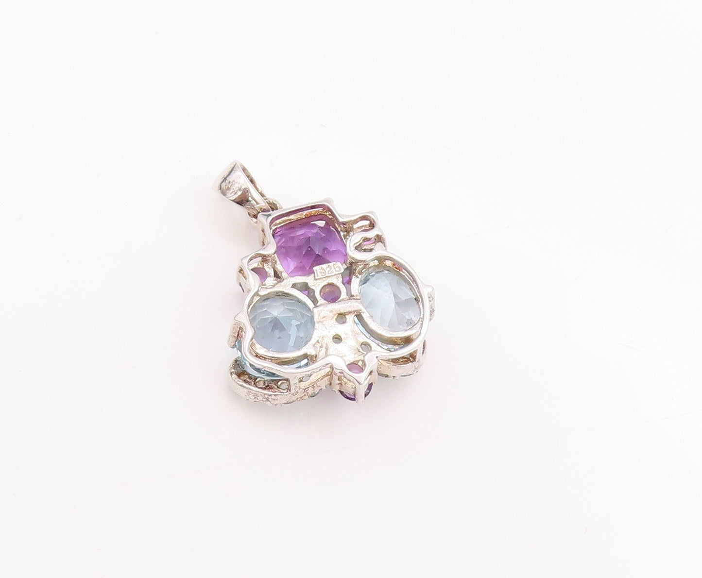 925 Sterling Silver Vintage Pendant Designer Oval & Round Cut Gemstones  PT24563