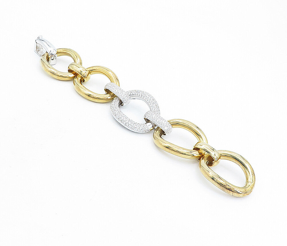 925 Sterling Silver Cubic Zirconia Two Tone Large Chain Bracelet BT2167