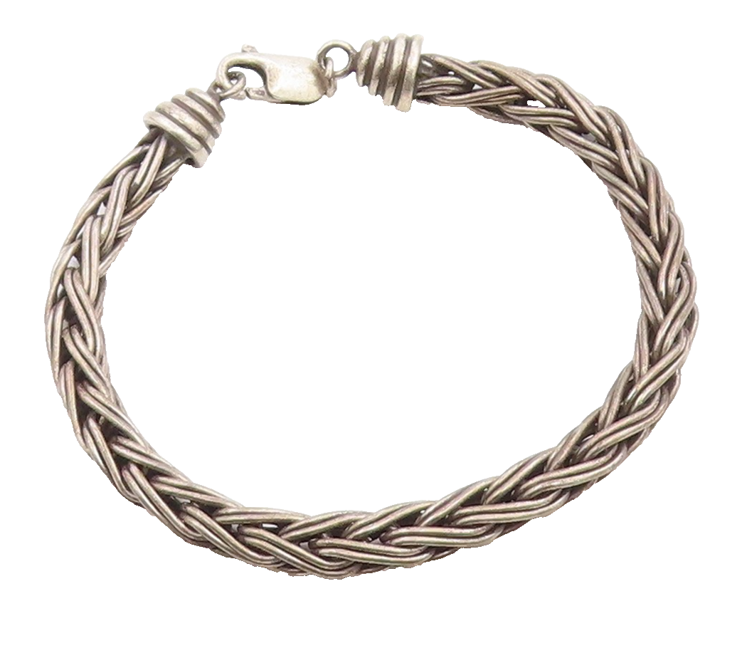 925 Sterling Silver Vintage Bracelet Classic Braided Spiga Chain Design  BT12050