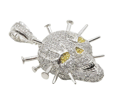 925 Sterling Silver  Sparkling Cubic Zirconia Encrusted Skull Pendant  PT7839