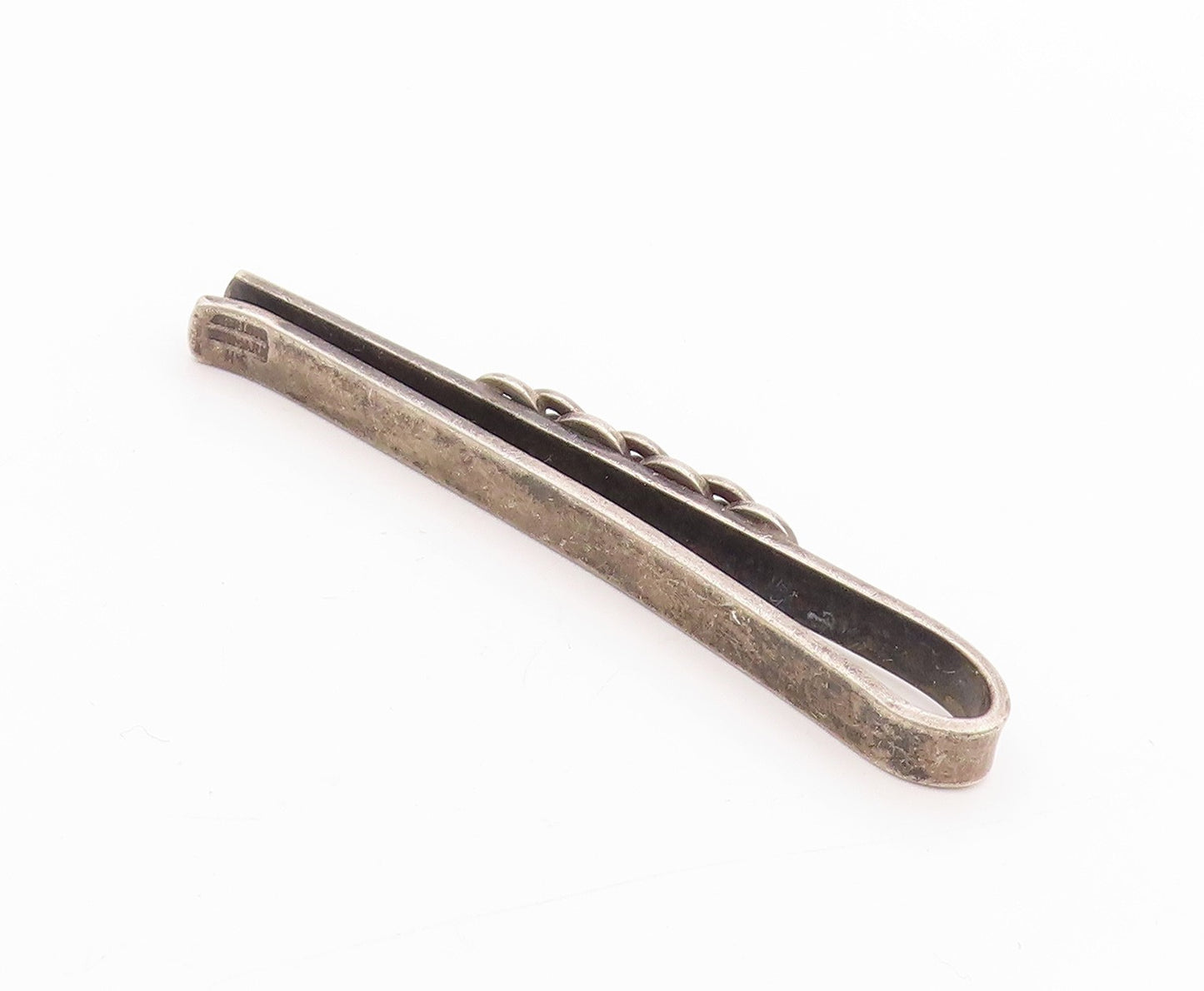 925 Sterling Silver Vintage Tie Clip DENMARK Dark Tone Engraved Clasp  TR3954