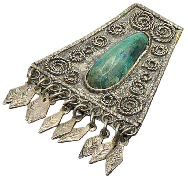 ISRAEL 925 Silver  Vintage Eilat Stone Swirl Twist Pattern Brooch Pin  BP7798