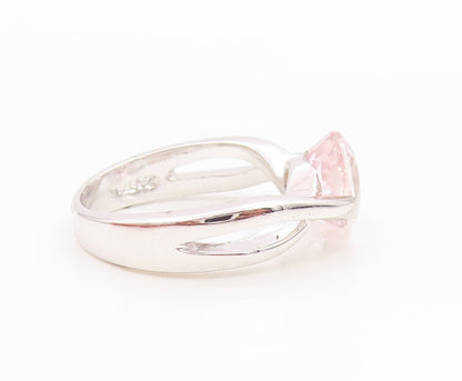 925 Sterling Silver Vintage Ring Modernist Pink CZ Wave Band  Sz 7  RG35639