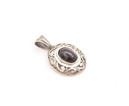 925 Sterling Silver Vintage Pendant JEZLAINE Swirly Carved Cabochon Onyx PT23837