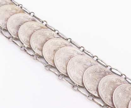 925 Sterling Silver Vintage Bracelet Mexican 20 Cent Chained Linked  BT10366