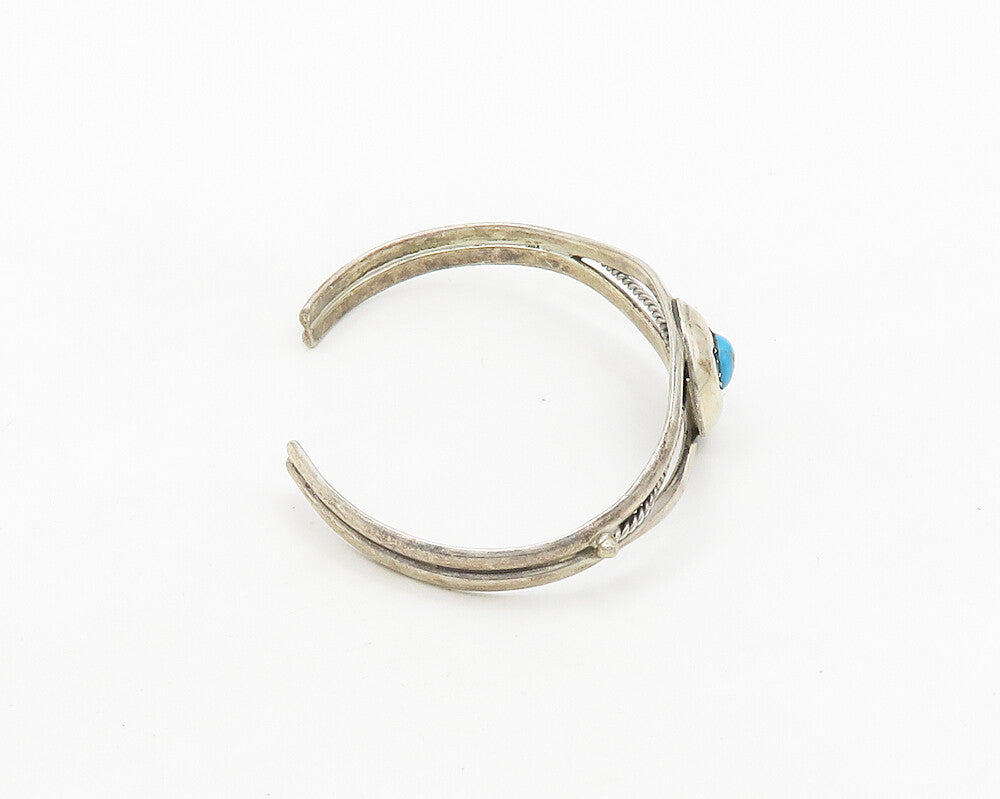 NAVAJO 925 Silver  Vintage Turquoise Shiny Split Twist Cuff Bracelet  BT7707