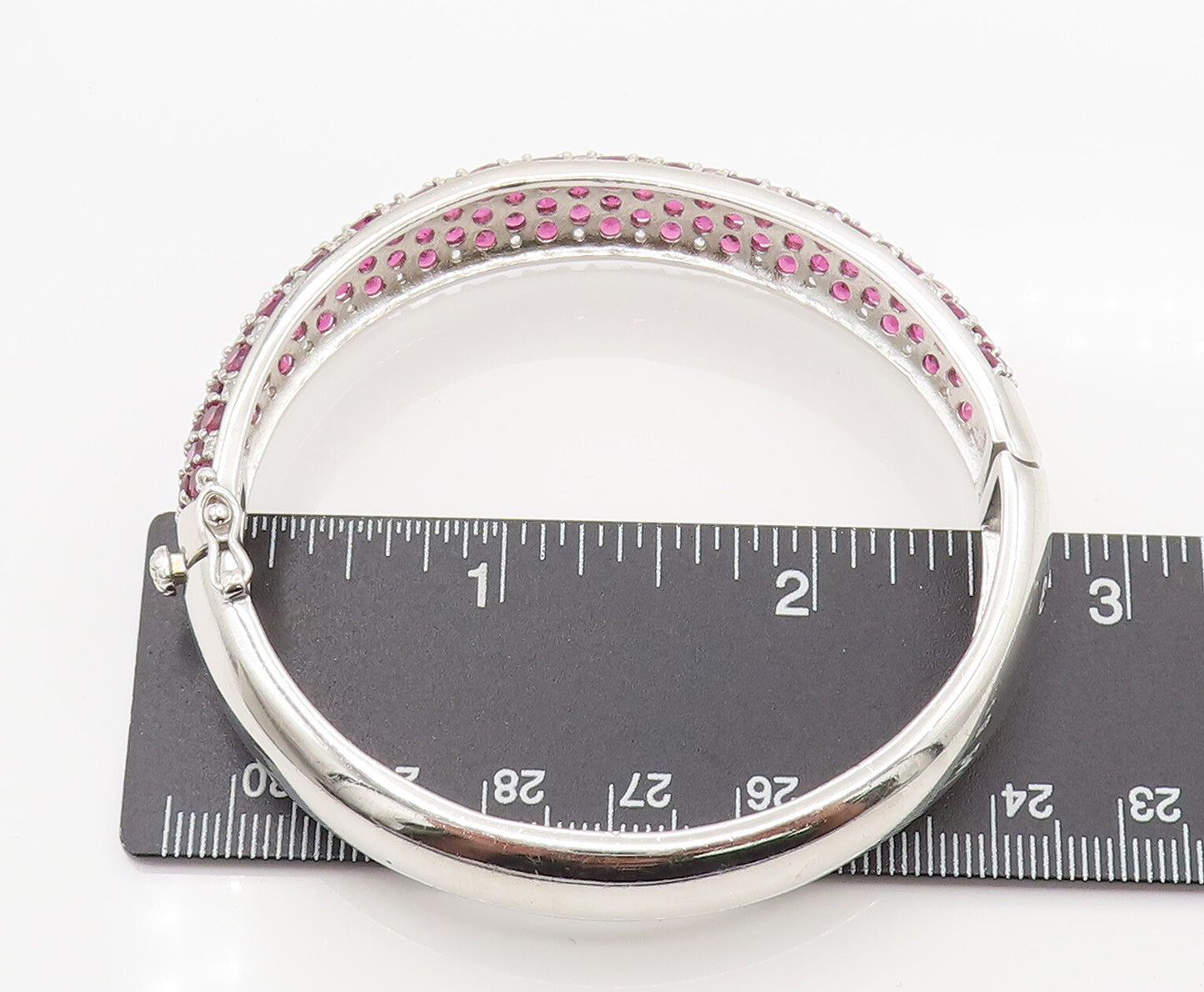 925 Sterling Silver  Vintage Ruby & Topaz Cluster Bangle Bracelet BT9781