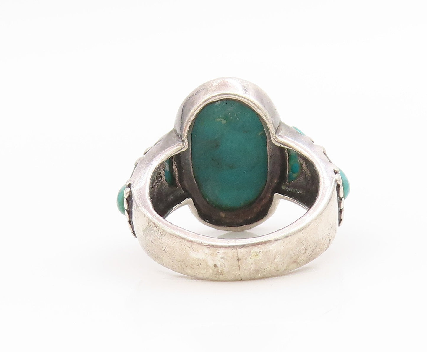 925 Sterling Silver Vintage Ring Classic Cabochon Turquoise Band  Sz 7  RG34522