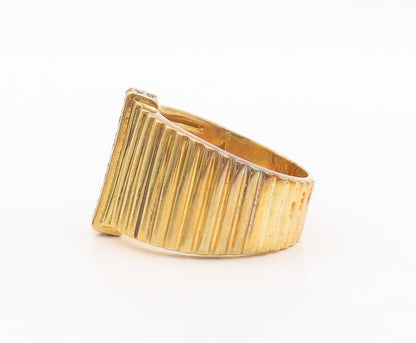 925 Sterling Silver Vintage Ring Gold Plated Fence Grooved Spinel Sz 7.5 RG29622
