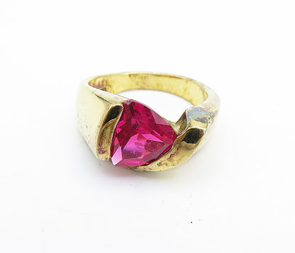 925 Sterling Silver  Pink Topaz Shiny Gold Plated Band Ring Sz 7.5  RG6552