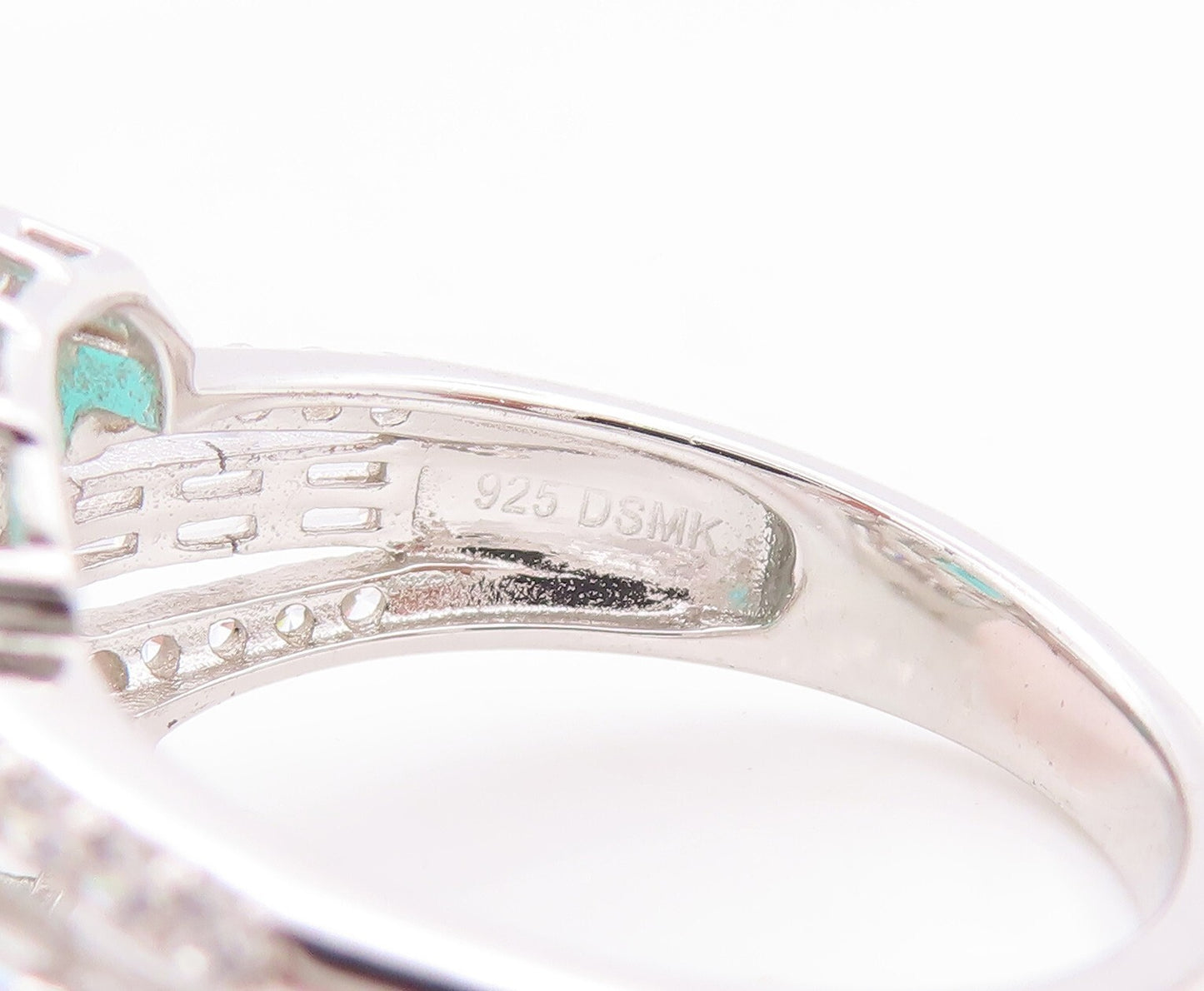 925 Sterling Silver Vintage Ring Rectangle Sea Green Halo White CZ Sz 7  RG29660