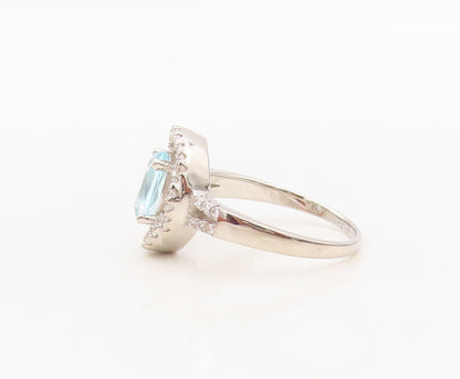 925 Sterling Silver Vintage Ring Designer Oval Blue & White CZ  Sz 7 RG30504