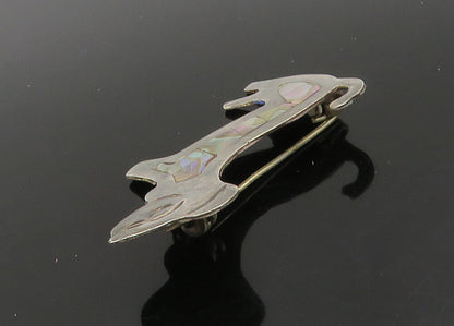 MEXICO 925 Sterling Silver  Vintage Abalone Shell Dog Motif Brooch Pin  BP8929