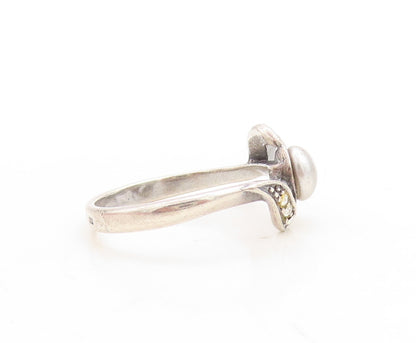 925 Sterling Silver Vintage Ring Designer Swirly Cut Topaz Inlay  Sz 8  RG31183