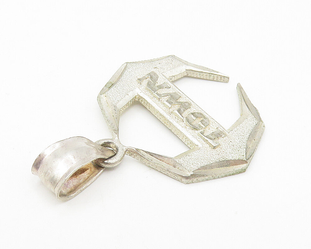 925 Sterling Silver  Vintage Shiny Textured Town Drop Pendant  PT9093