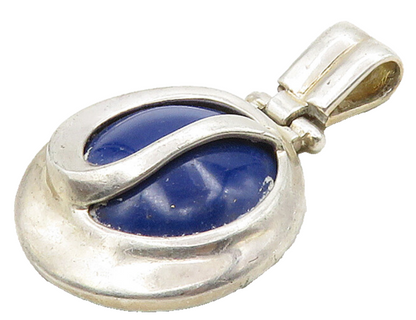 925 Sterling Silver  Vintage Cabochon Cut Lapis Lazuli Hinge Pendant  PT12446
