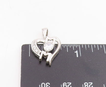 925 Sterling Silver Vintage Pendant Cubic Zirconia MOM Love Heart Charm  PT25527