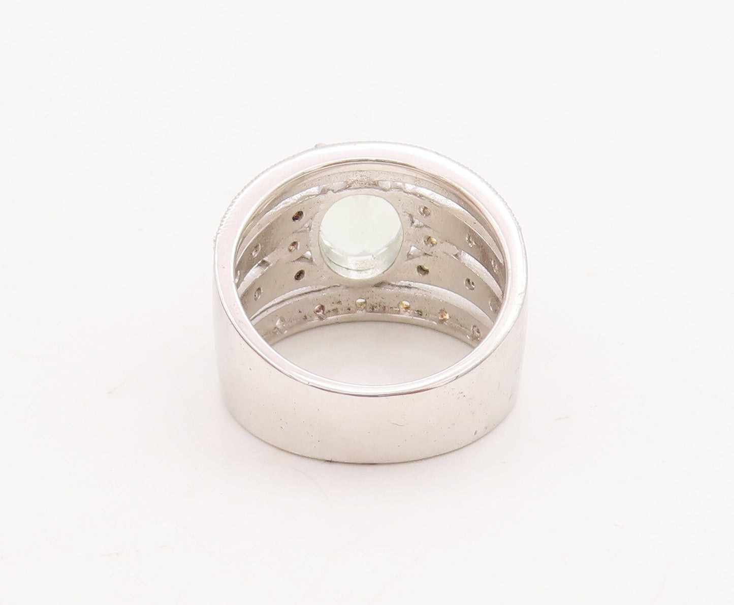 925 Sterling Silver Vintage Ring Oval Green Amethyst Split CZ Band Sz 7  RG29167