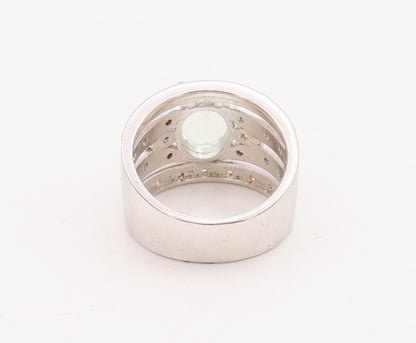 925 Sterling Silver Vintage Ring Oval Green Amethyst Split CZ Band Sz 7  RG29167