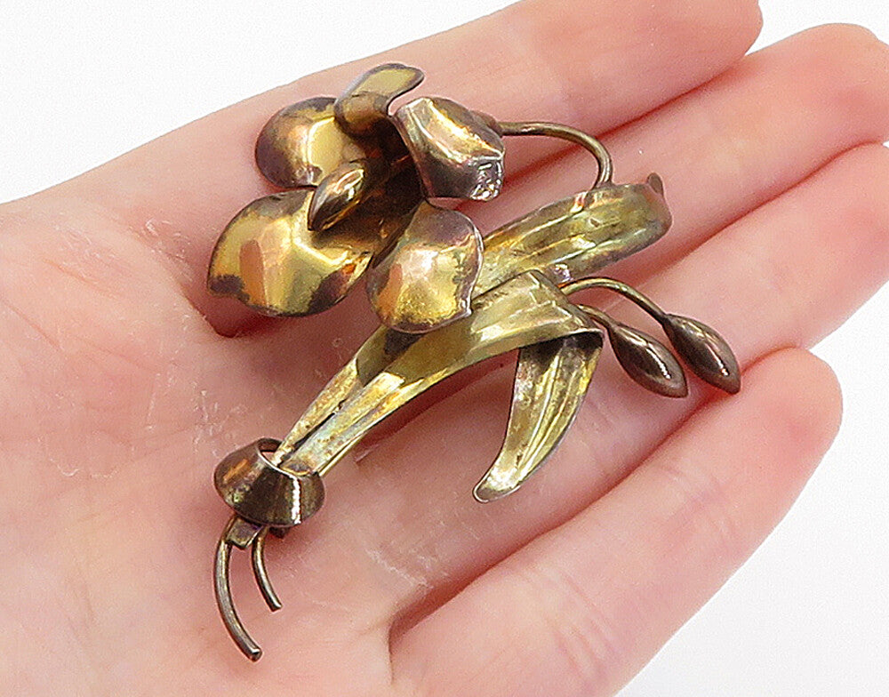 CARLART 925 Sterling Silver  Vintage Sculpted Flower Motif Brooch Pin  BP2844