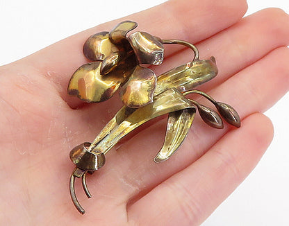 CARLART 925 Sterling Silver  Vintage Sculpted Flower Motif Brooch Pin  BP2844