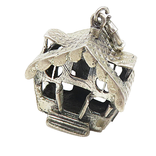 925 Sterling Silver  Vintage Cutout Detail Bird's House Motif Pendant  PT6702