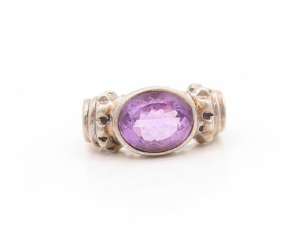 925 Sterling Silver Vintage Ring Antique Design Carved Amethyst  Sz 8  RG32750