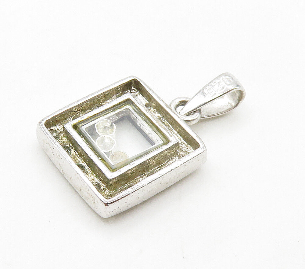925 Sterling Silver  Shiny Cubic Zirconia Petite Square Drop Pendant  PT12560