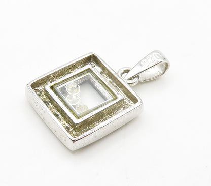 925 Sterling Silver  Shiny Cubic Zirconia Petite Square Drop Pendant  PT12560