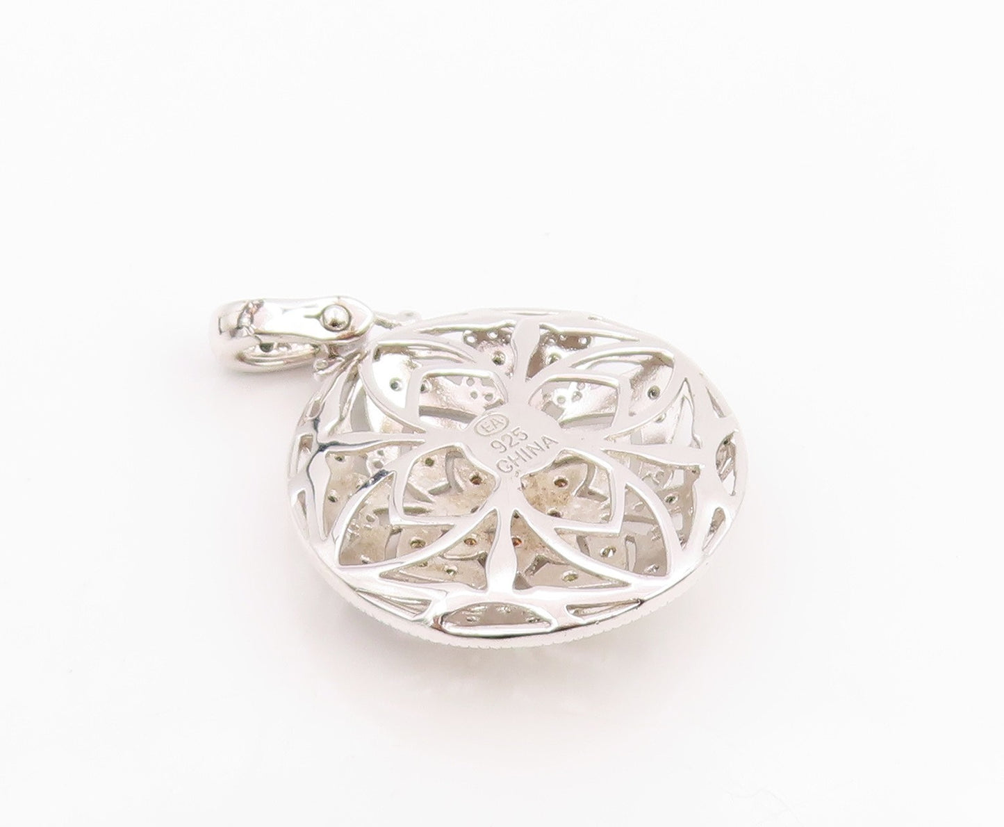 925 Sterling Silver Vintage Pendant Real Diamonds Floral Mandala  PT26241