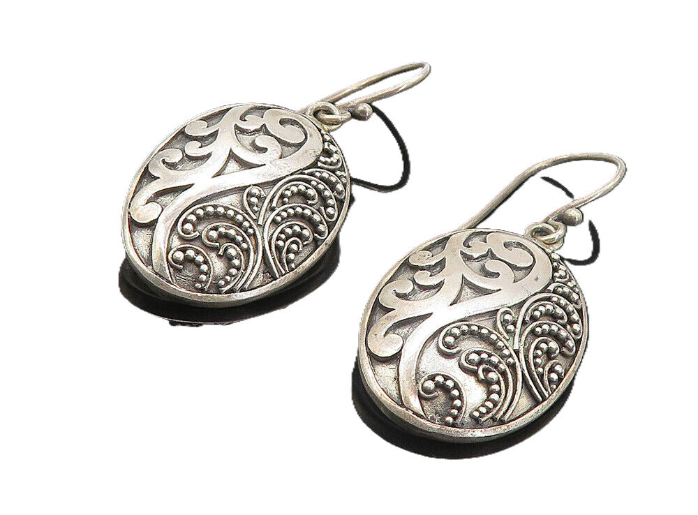 925 Sterling Silver  Vintage Dark Tone Swirl Dome Oval Dangle Earrings  EG3596