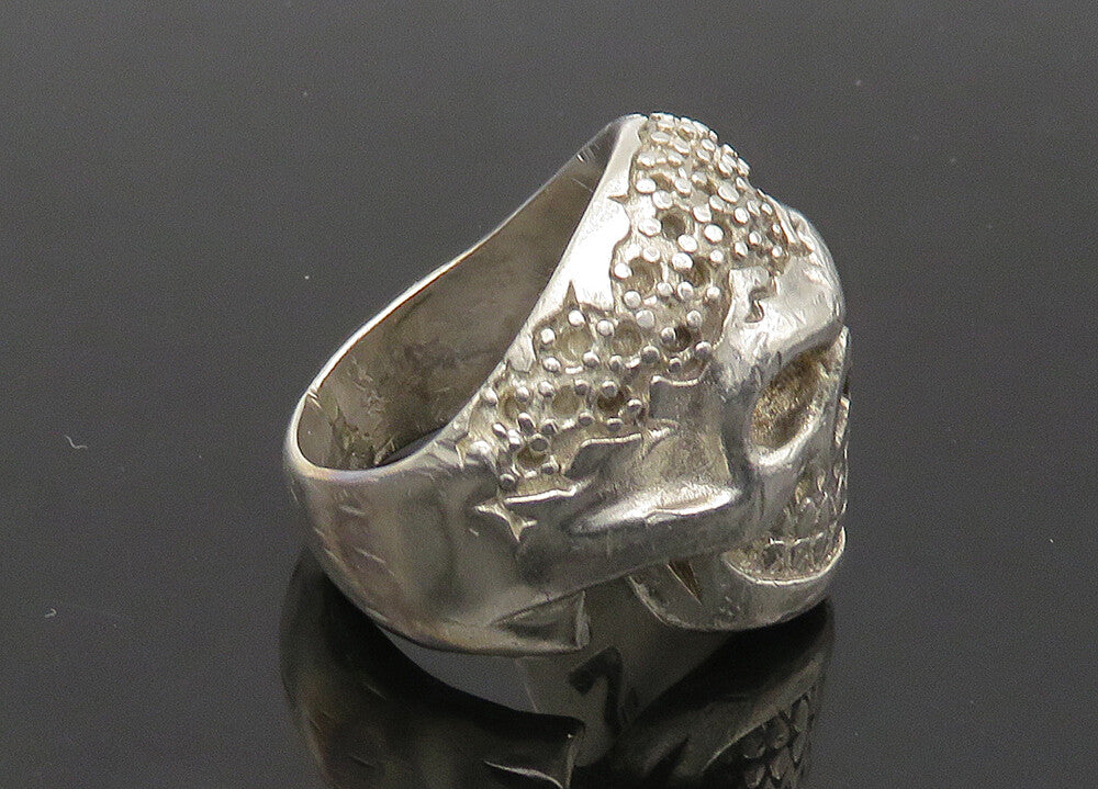 VERSANI 925 Sterling Silver Vintage Skeleton Head Heavy Biker Ring Sz 9  RG22374