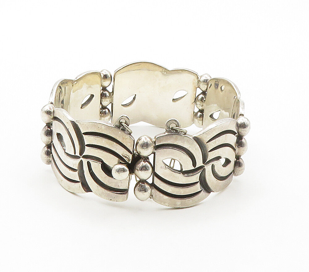 MEXICO 925 Sterling Silver  Vintage Shiny Swirl Heavy Chain Bracelet  BT6338
