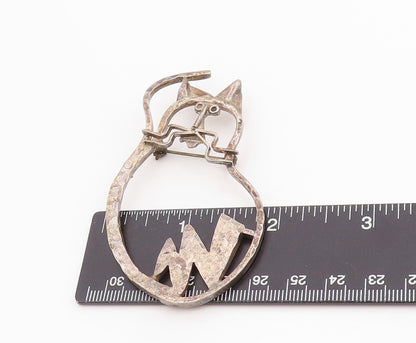 925 Sterling Silver Vintage Brooch CARSI MEXICO Hammered Cat Outline Pin BP11960