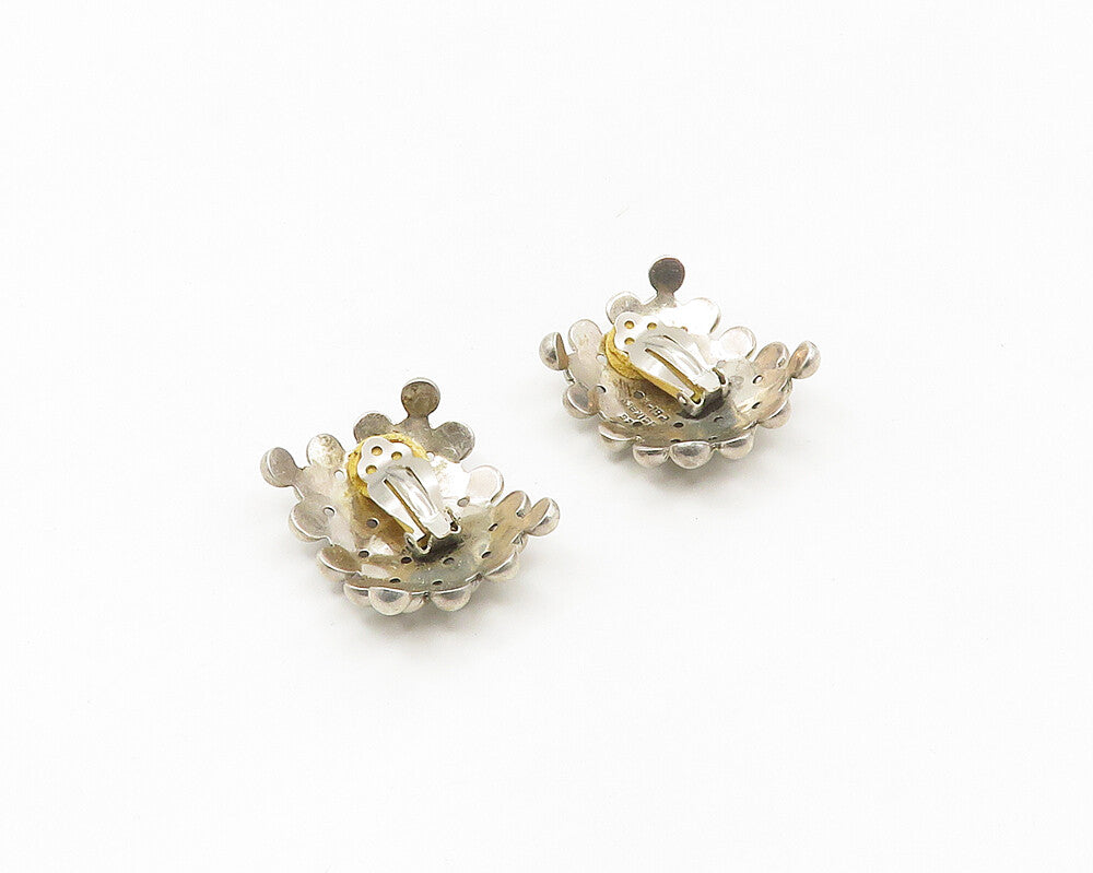 MEXICO 925 Sterling Silver  Vintage Shiny Bubble Non Pierce Earrings  EG9048