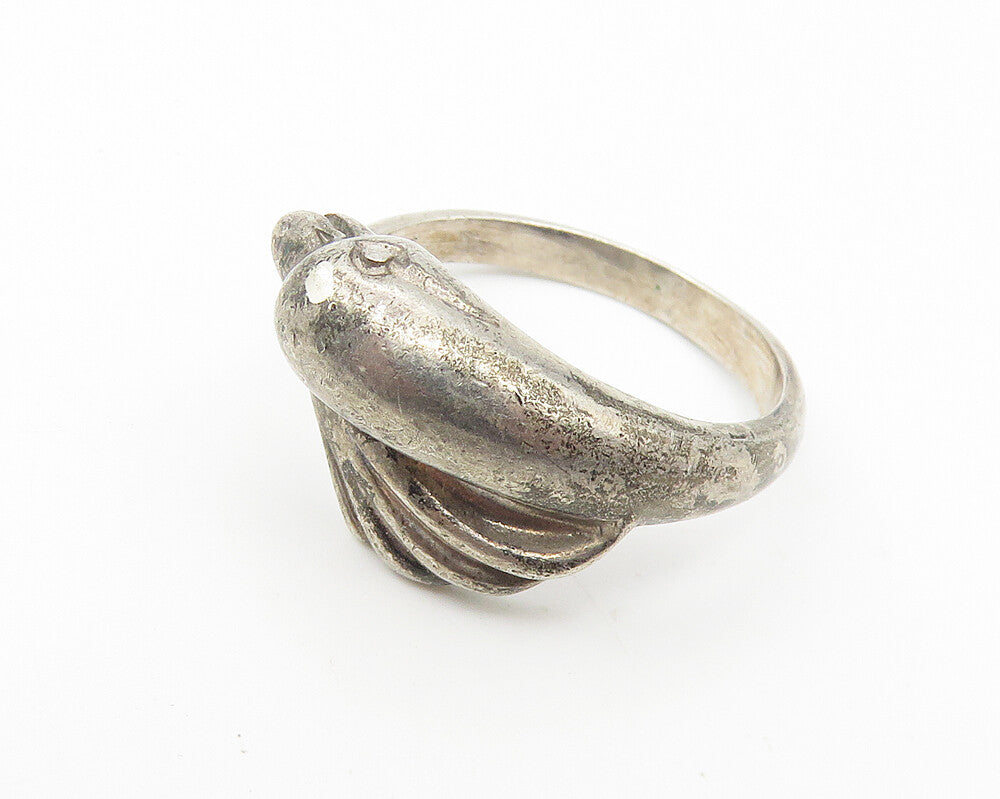 925 Sterling Silver  Vintage Dolphin Head & Tail Bypass Ring Sz 7  RG10714