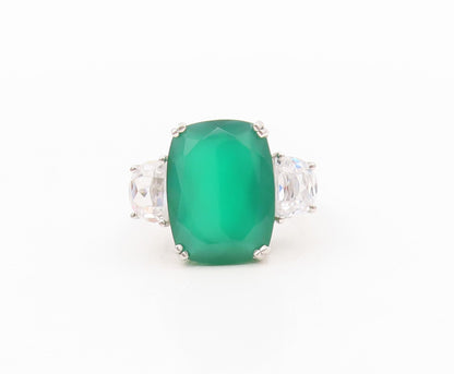 925 Sterling Silver Vintage Ring Rectangle Gemstone & CZ Inlay  Sz 7  RG31830