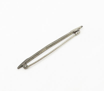 925 Sterling Silver  Vintage White Topaz Dark Tone Bar Brooch Pin  BP6220